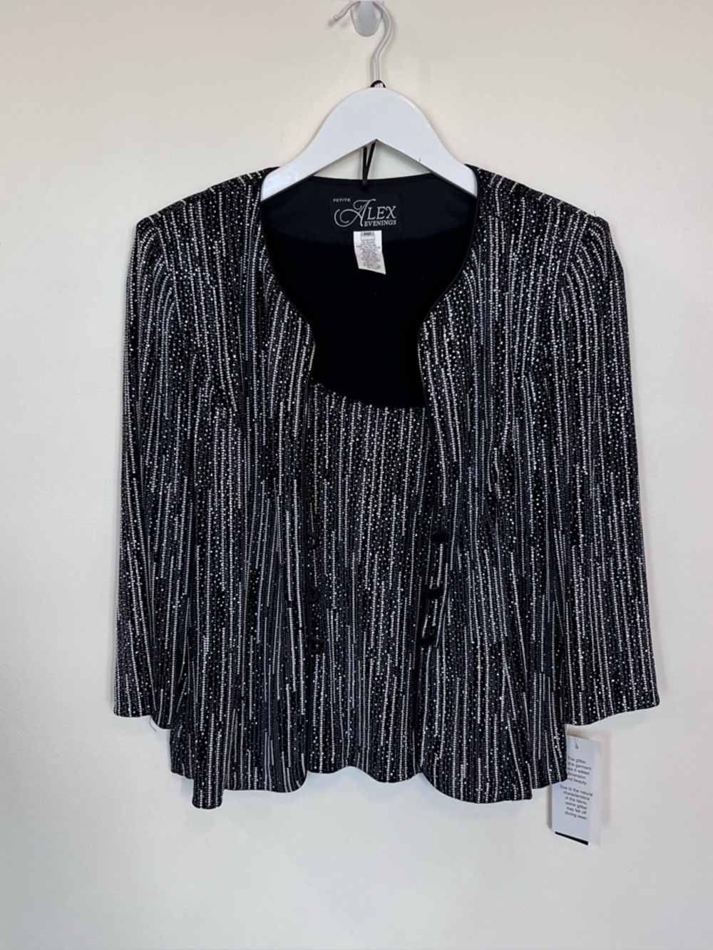 NWT Petite Alex Evenings 2 Piece Tank Jacket Set Sparkling Medium Petite Black